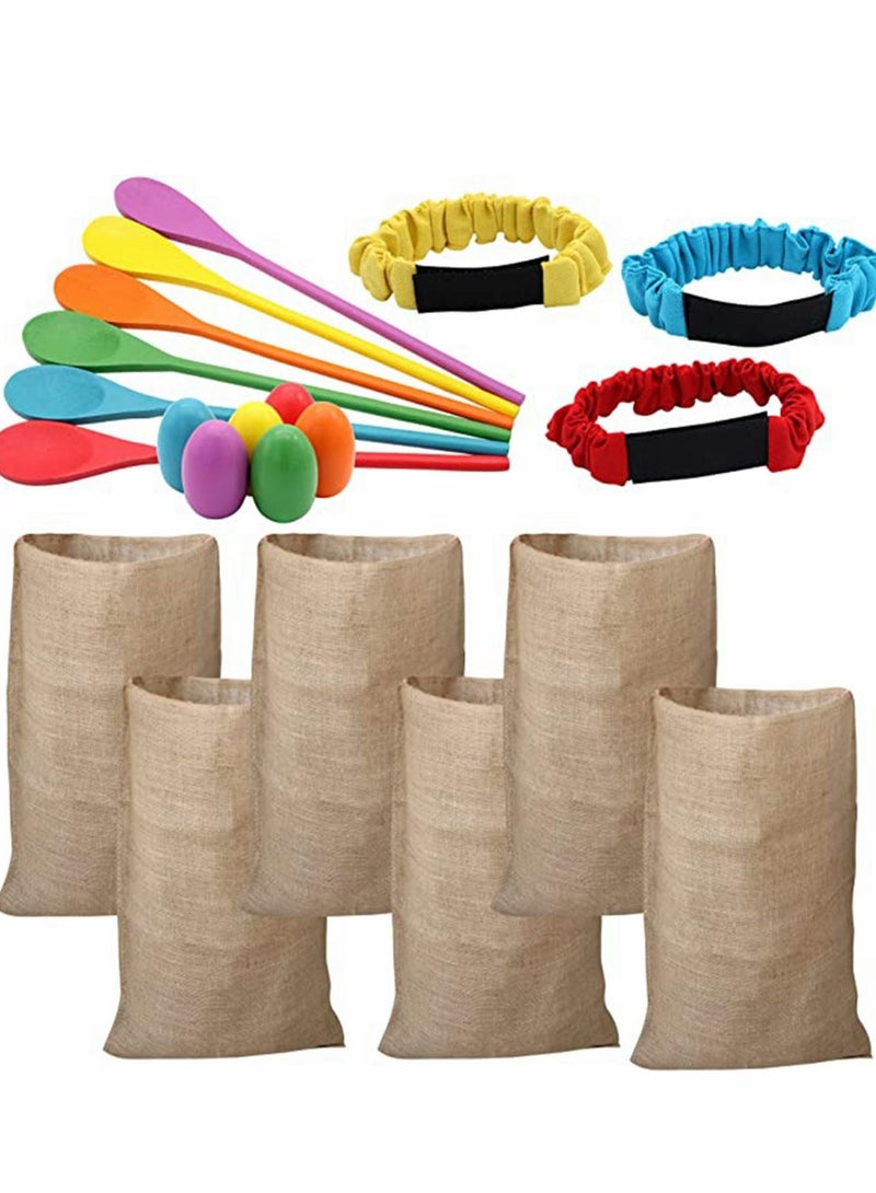 Excefore Outdoor Game 6 Player Carnival Games Potato Sack Race Bags, Egg and Spoon Race, Legged Relay Race Bands Elastic Tie Rope Birthday Party Lawn Games - Image 2