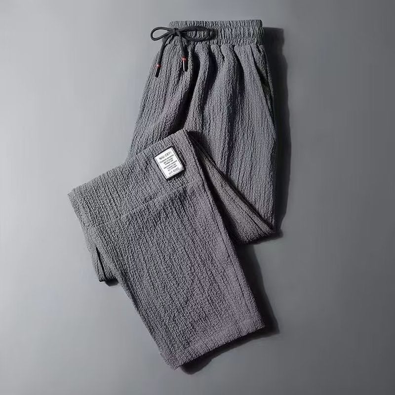 Summer Ice Silk Ultra-thin Pleated Linen Pants Mens Loose Wear-resistant Work Clothes Summer Long Pants Mens K145 green - Image 2