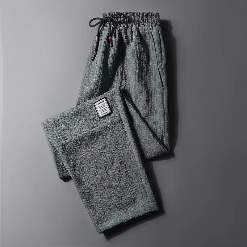 Summer Ice Silk Ultra-thin Pleated Linen Pants Mens Loose Wear-resistant Work Clothes Summer Long Pants Mens K145 green - Image 1