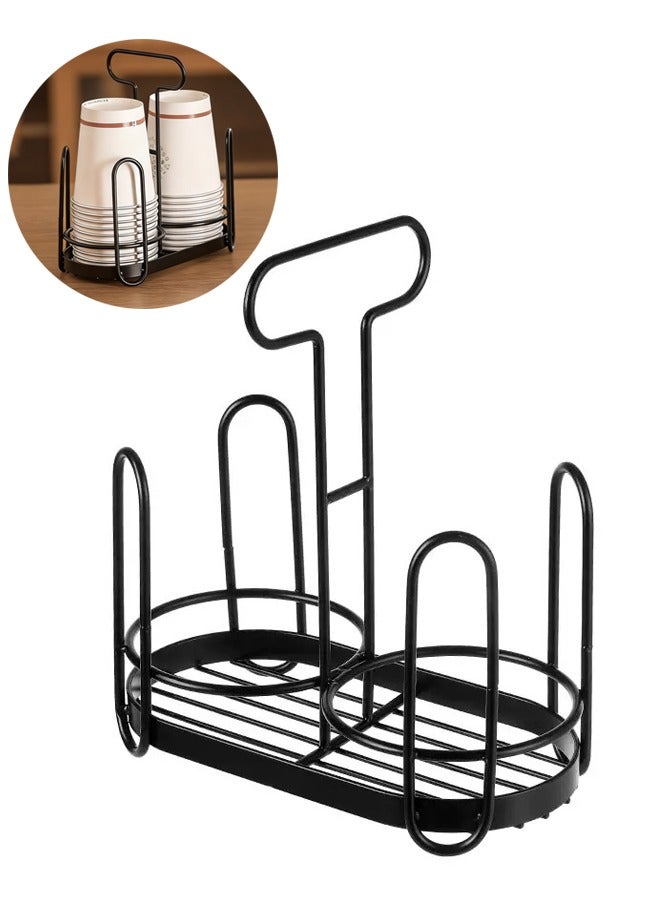 رف تخزين الأكواب الحديدي، حامل أكواب ورقية متعدد الوظائف مفتوح للاستخدام مرة واحدة، مناسب لأكواب القهوة وأكواب الشاي بالحليب، مثالي لتخزين البار والمطبخ - Image 1