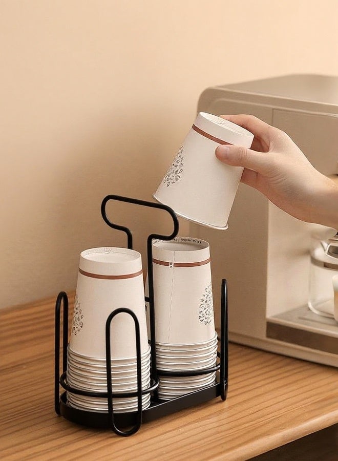 رف تخزين الأكواب الحديدي، حامل أكواب ورقية متعدد الوظائف مفتوح للاستخدام مرة واحدة، مناسب لأكواب القهوة وأكواب الشاي بالحليب، مثالي لتخزين البار والمطبخ - Image 2