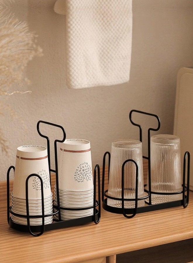 رف تخزين الأكواب الحديدي، حامل أكواب ورقية متعدد الوظائف مفتوح للاستخدام مرة واحدة، مناسب لأكواب القهوة وأكواب الشاي بالحليب، مثالي لتخزين البار والمطبخ - Image 5