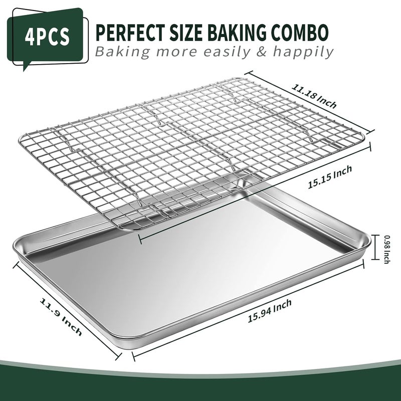 CEKEE Jelly Roll Pan with Cooling Rack Set 2 Baking Pans 2 Baking Racks CEKEE Stainless Steel Baking Sheet Tray with Wire Rack Set Commercial Quality Rust Proof Nonstick Size 1594 x 12 x 1 Inch - Image 2
