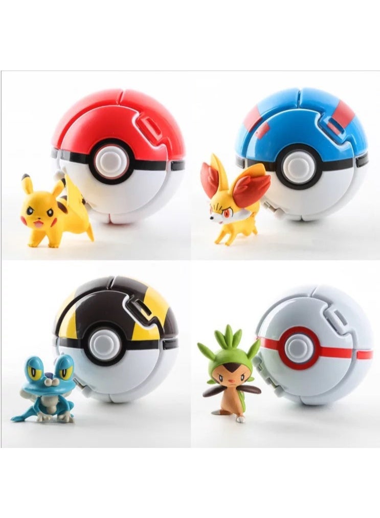 4-Piece Transformable Flipping Pet Pokeball Set - Red Blue Green Yellow - Image 1