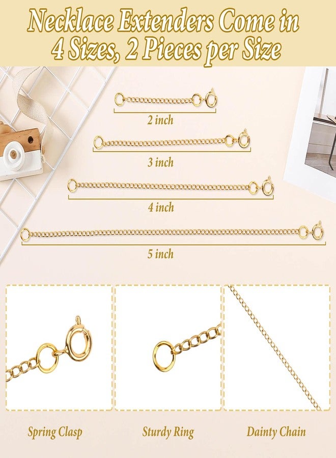 Anezus 8PCS Gold Necklace Extenders, 18K Gold Plated Jewelry Extenders Extension Chain for Necklaces, Bracelets and Anklets (Assorted Sizes) - Image 4