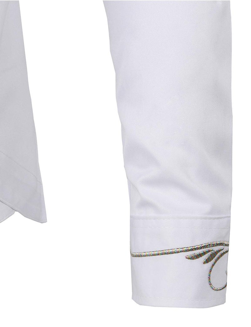 ZEROYAA Mens Hipster Irregular Hem Slim Fit Long Sleeve Mandarin Collar Dress Shirts with Embroidery ZHCL51-White Large - Image 2