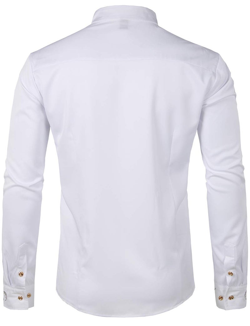 ZEROYAA Mens Hipster Irregular Hem Slim Fit Long Sleeve Mandarin Collar Dress Shirts with Embroidery ZHCL51-White Large - Image 3