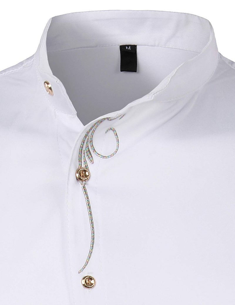 ZEROYAA Mens Hipster Irregular Hem Slim Fit Long Sleeve Mandarin Collar Dress Shirts with Embroidery ZHCL51-White Large - Image 4