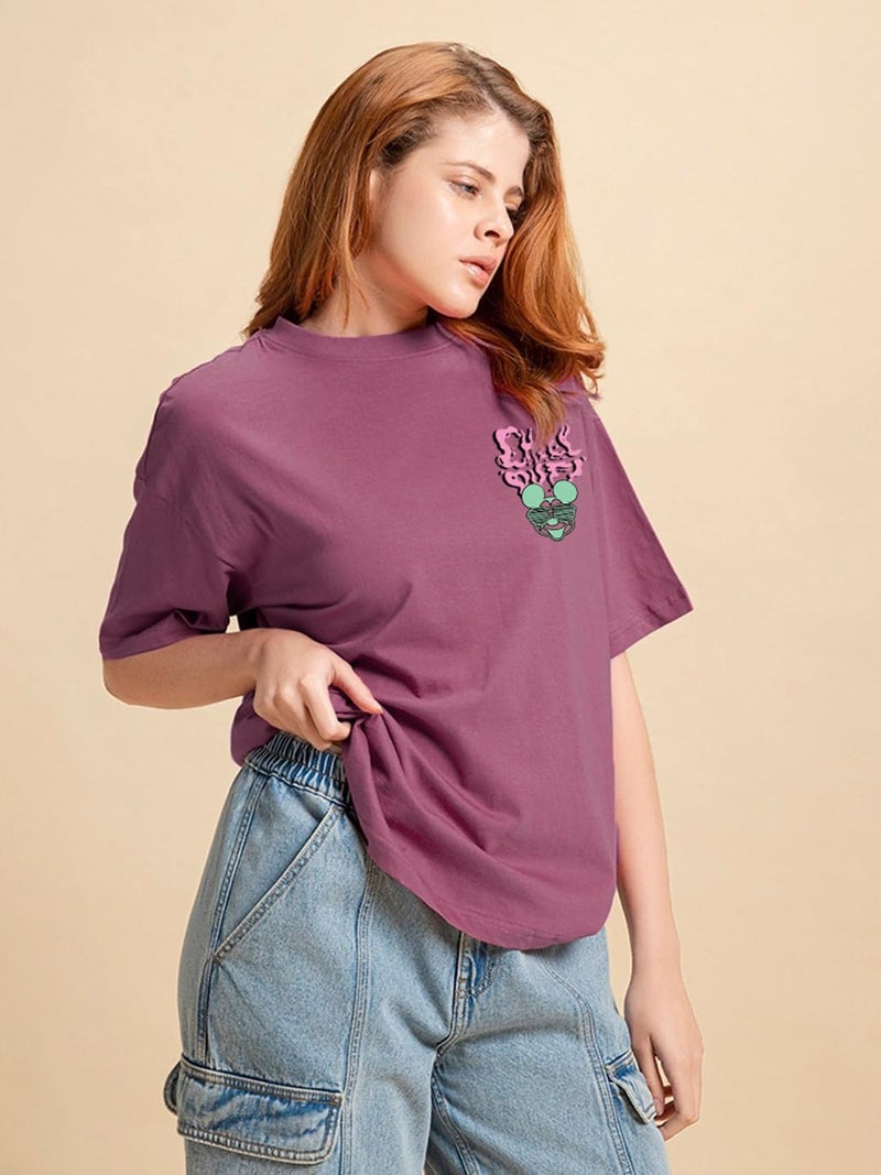 Bewakoof Official Disney Merchandise Women's Graphic Printed Oversized T-Shirt_611001_Purple_L - Image 4