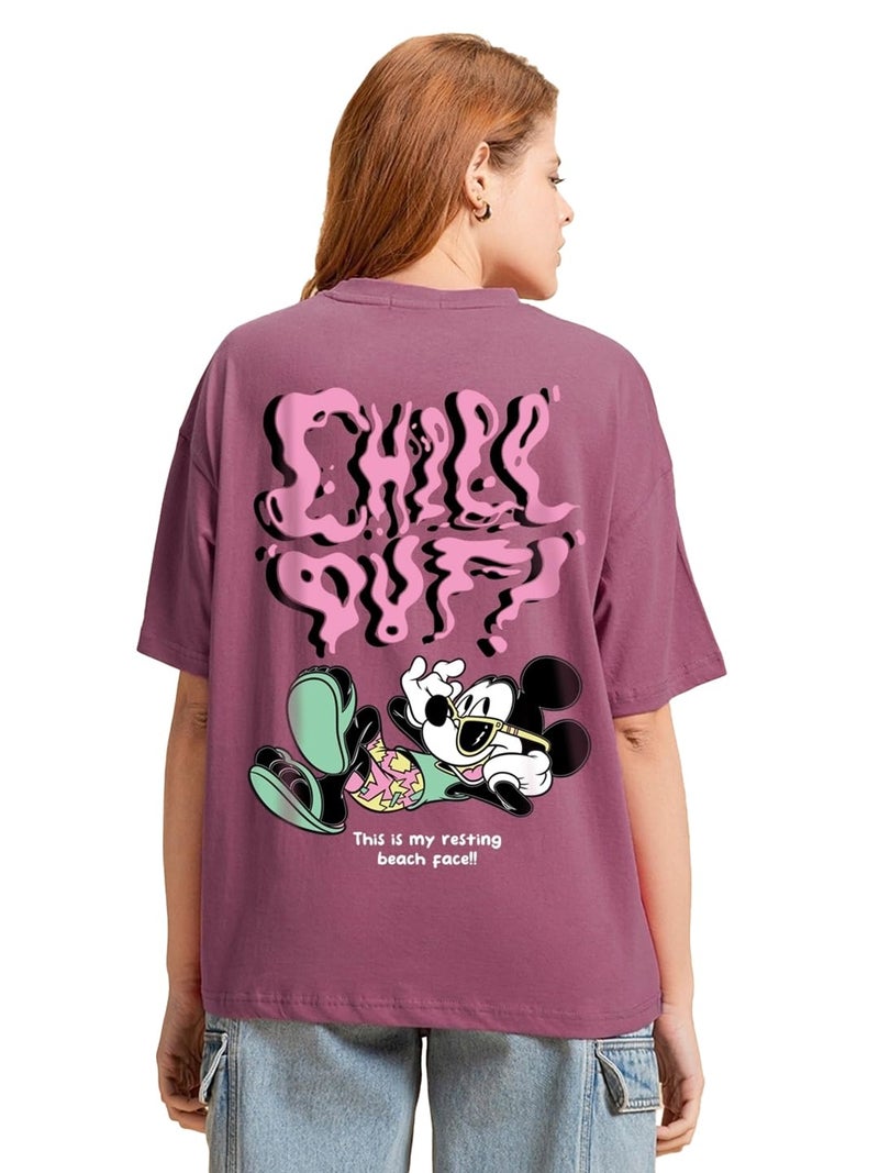Bewakoof Official Disney Merchandise Women's Graphic Printed Oversized T-Shirt_611001_Purple_L - Image 1
