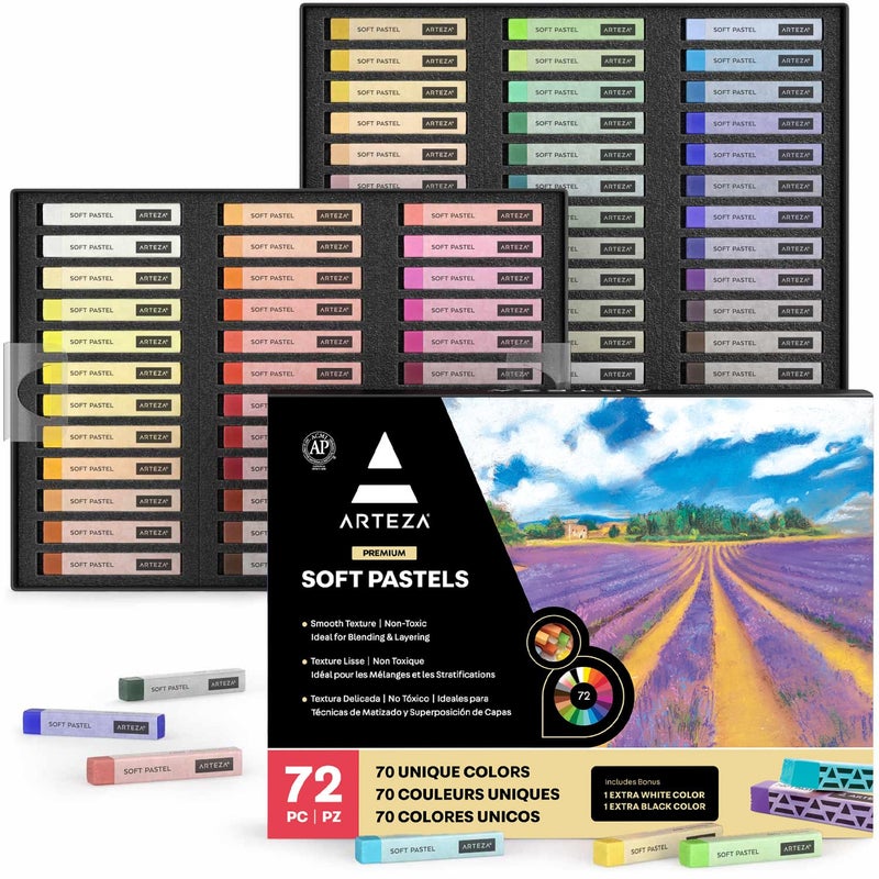 ARTEZA Soft Pastels for Artists, Set of 72 Chalk Pastels for Artists Sticks, Chalk Crayons Art Supplies for Drawing, Blending, Layering, and Shading - Image 1
