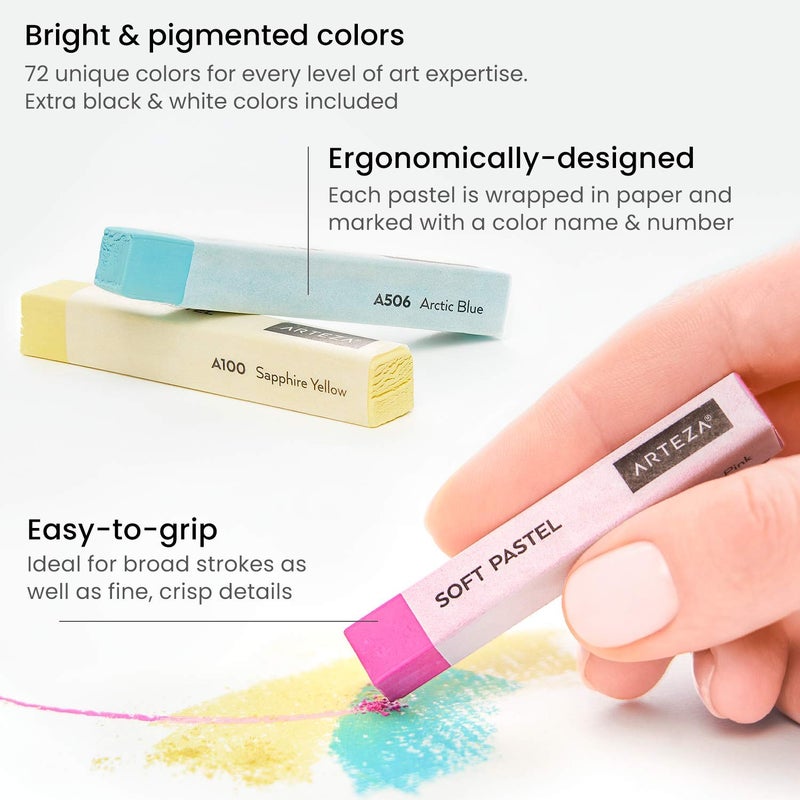 ARTEZA Soft Pastels for Artists, Set of 72 Chalk Pastels for Artists Sticks, Chalk Crayons Art Supplies for Drawing, Blending, Layering, and Shading - Image 3