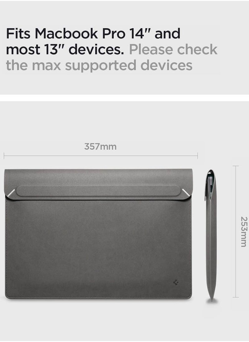 Spigen Laptop Sleeve Valentinus S 13 14 inch, for MacBook Pro, Built in Magnetic Flap with [Foldable Stand] Leather Laptop Case Cover, Laptop Pouch Bag - City Gray  - Image 4