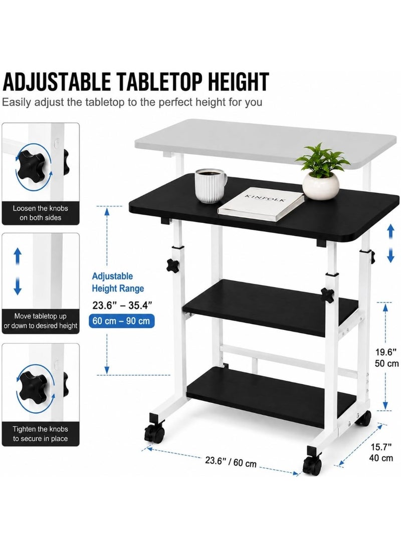 Toshionics Upgraded Laptop & Computer Desk, Portable Height-Adjustable Laptop Desk with Storage Shelves, Mobile Sofa Side Table on Wheels, Small Standing Desk for Home Office, Study - White - Image 3