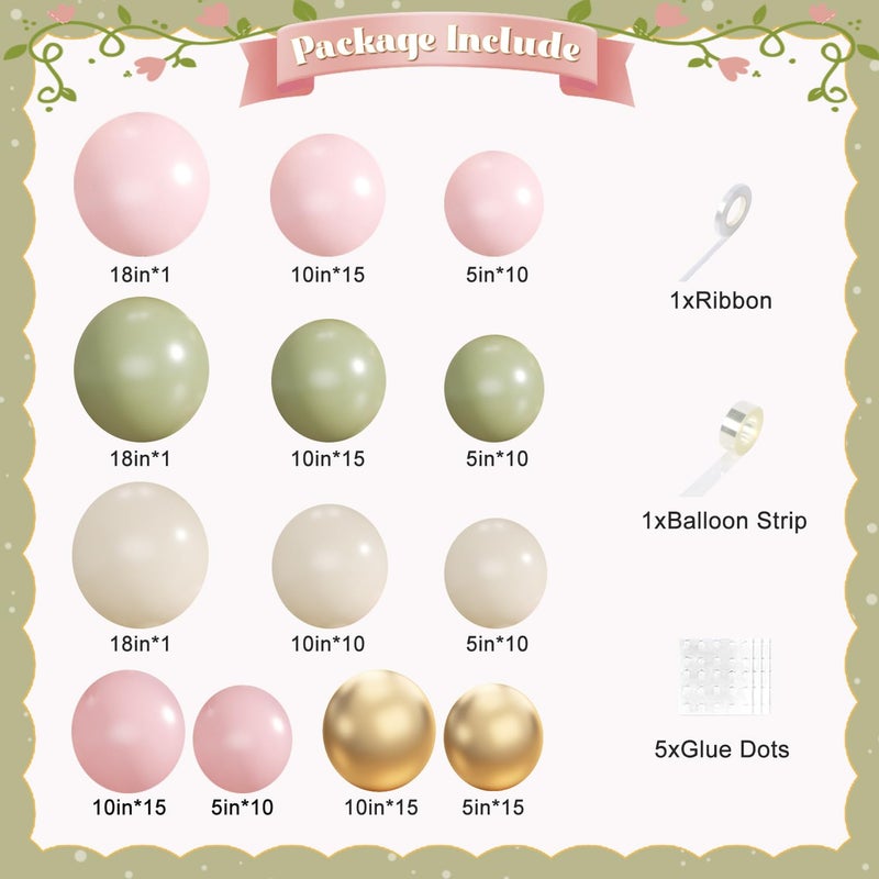 JOYFLOAT Sage Green Pink Gold Balloon Arch Kit, 128Pcs Sage Green Pastel Pink Light Pink Gold Sand White Balloons for Boho Baby Shower Wedding Bridal Shower Gender Reveal Birthday Party Decorations - Image 2