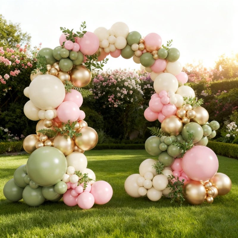 JOYFLOAT Sage Green Pink Gold Balloon Arch Kit, 128Pcs Sage Green Pastel Pink Light Pink Gold Sand White Balloons for Boho Baby Shower Wedding Bridal Shower Gender Reveal Birthday Party Decorations - Image 4