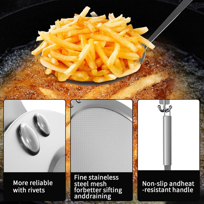 Newness Fine Mesh Skimmer Spoon, Professional 304 Stainless Steel Hot Pot Fat Strainer for Oil Filter Skimming Grease and Foam, Durable Multi-Functional Kitchen Cooking Mesh Food Strainer Ladle-3 Pack - Image 3