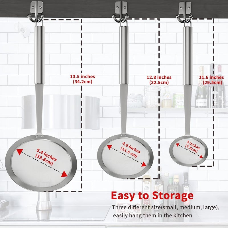 Newness Fine Mesh Skimmer Spoon, Professional 304 Stainless Steel Hot Pot Fat Strainer for Oil Filter Skimming Grease and Foam, Durable Multi-Functional Kitchen Cooking Mesh Food Strainer Ladle-3 Pack - Image 2