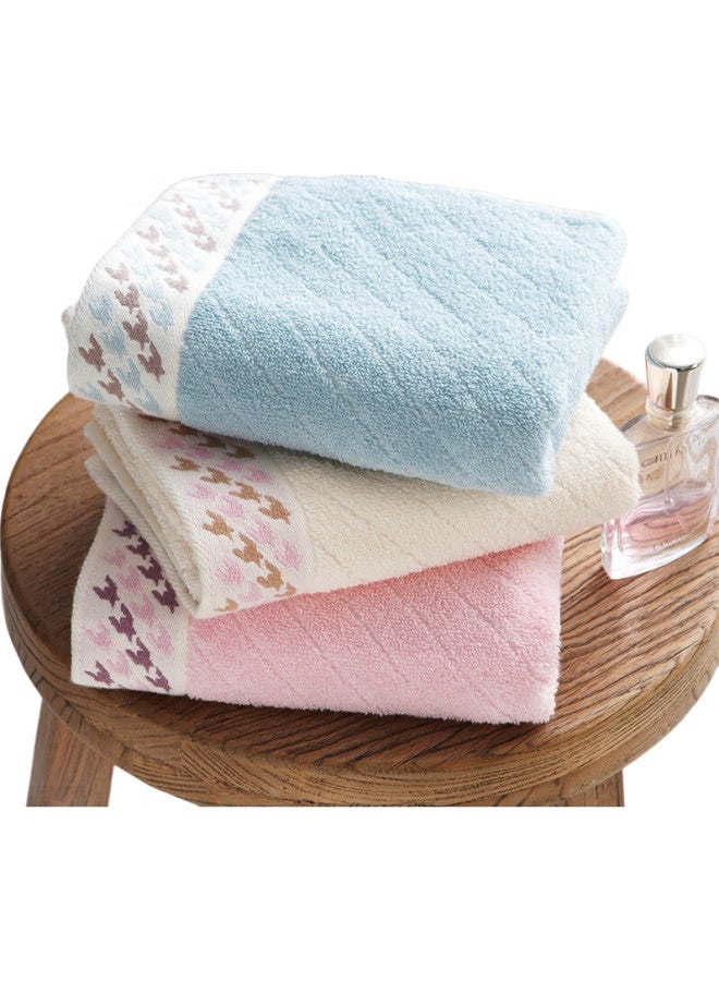 Grace Towel And Home Textile, Xinjiang Cotton Houndstooth Face Towel, Thickened Absorbent Face Cleaning Towel, Pack Of Three, Red/Blue/Beige - Image 1