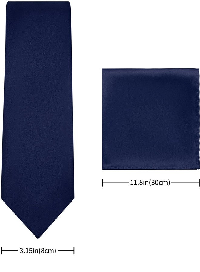 PenSee Men's Tie Set Solid Pure Color 3.15" (8CM) Classic Formal Plain Necktie and Pocket Square Set For Men, 005-navy Blue, M - Image 4