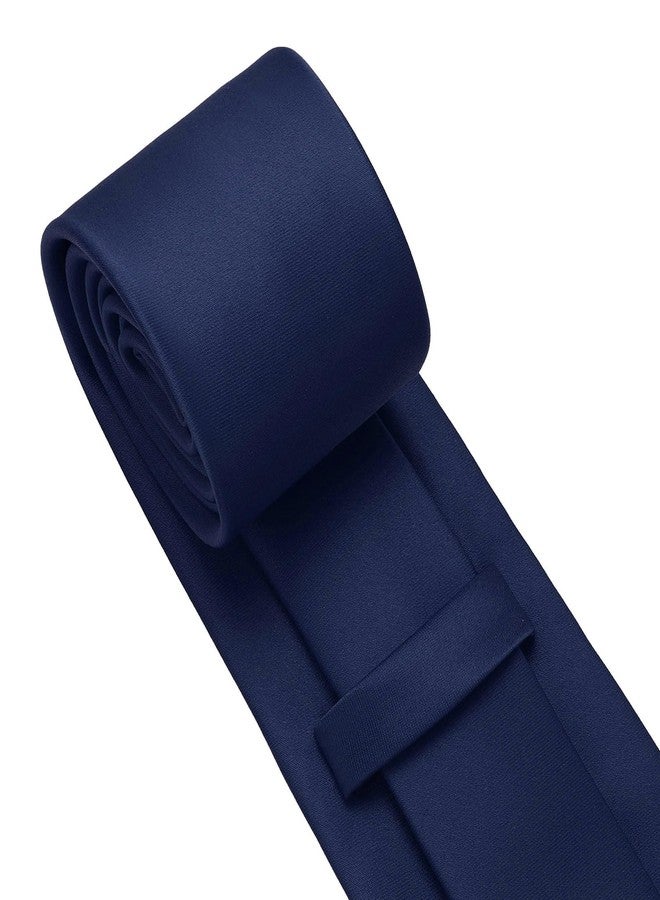 PenSee Men's Tie Set Solid Pure Color 3.15" (8CM) Classic Formal Plain Necktie and Pocket Square Set For Men, 005-navy Blue, M - Image 5