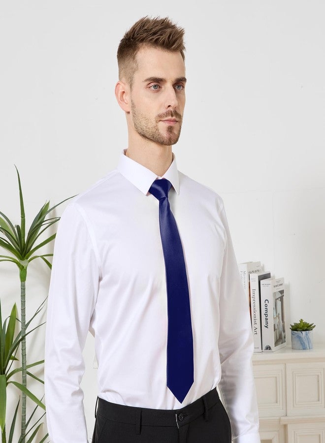 PenSee Men's Tie Set Solid Pure Color 3.15" (8CM) Classic Formal Plain Necktie and Pocket Square Set For Men, 005-navy Blue, M - Image 3