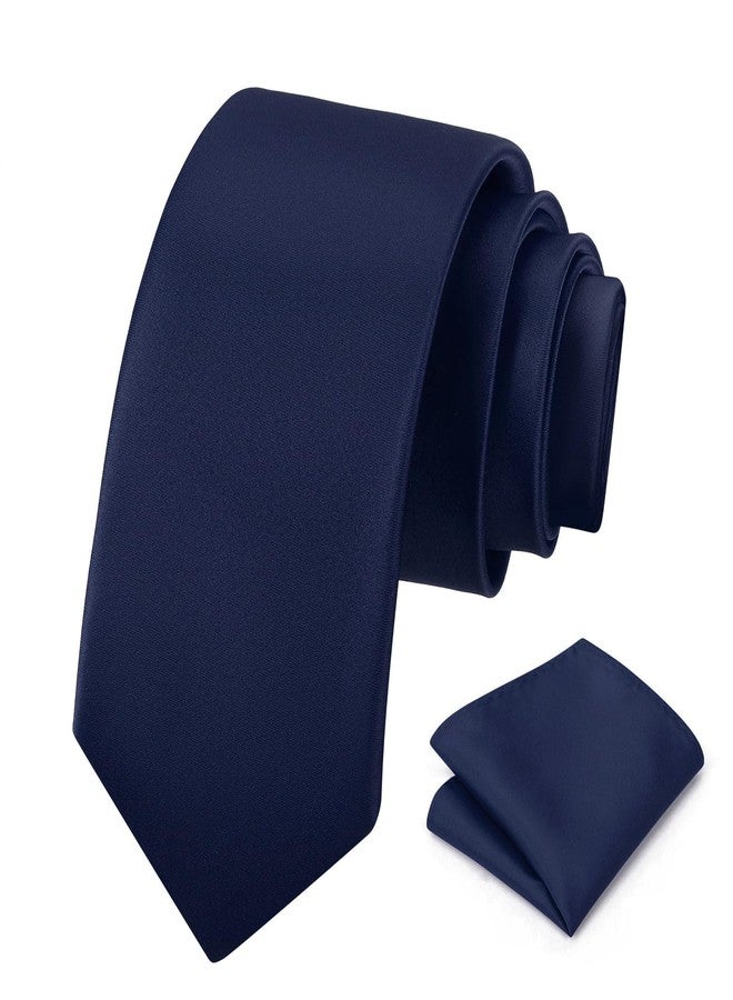 PenSee Men's Tie Set Solid Pure Color 3.15" (8CM) Classic Formal Plain Necktie and Pocket Square Set For Men, 005-navy Blue, M - Image 1