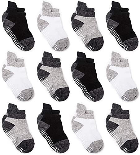 ZAPLES Baby Non Slip Grip Ankle Socks with Non Skid Soles for Infants Toddlers Kids Boys Girls, Assorted 12 Pack, 12-36 Months - Image 1