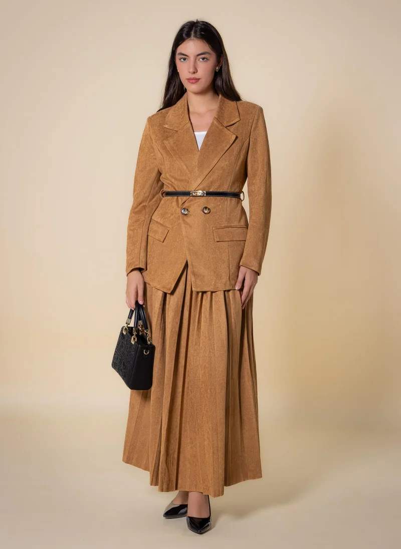 SHAPES BELTED SUEDE BLAZER SET