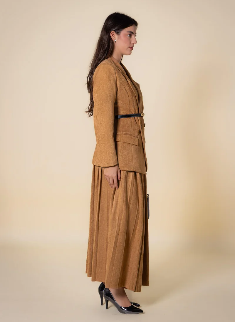 SHAPES BELTED SUEDE BLAZER SET