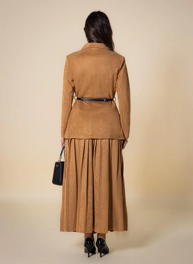 SHAPES BELTED SUEDE BLAZER SET