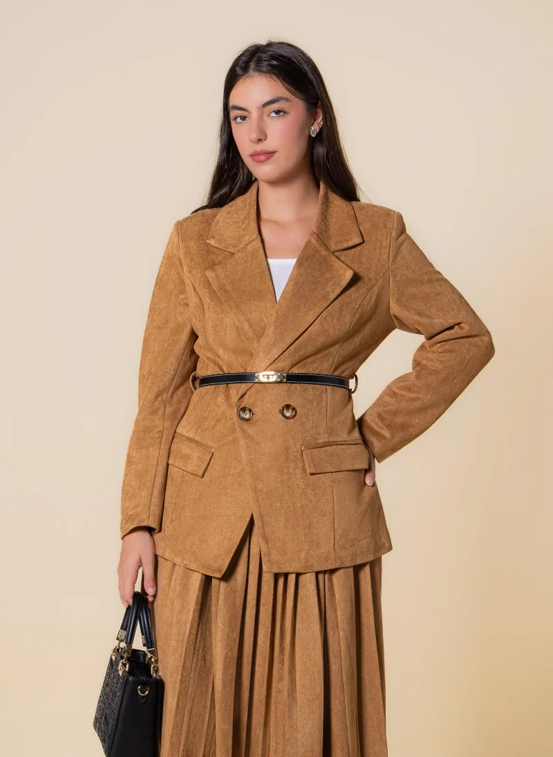 SHAPES BELTED SUEDE BLAZER SET