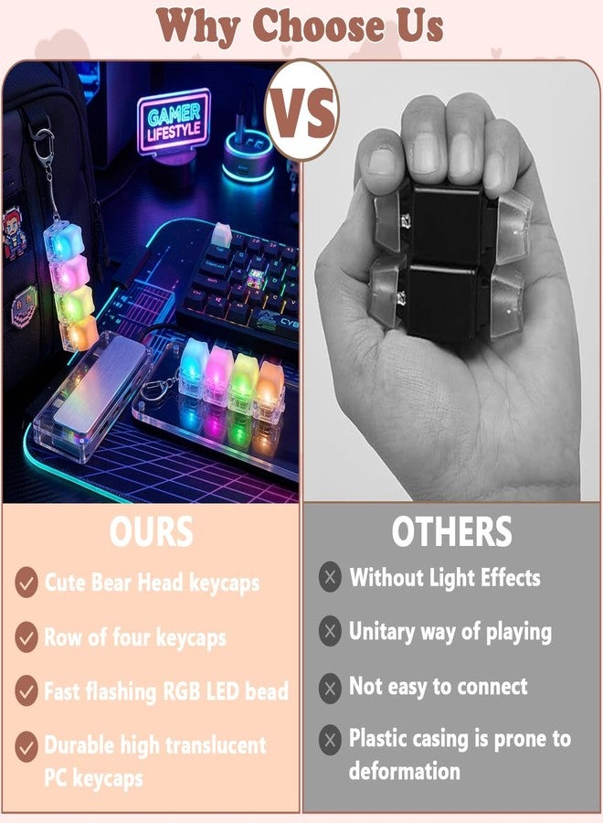 Tsungup 2 PCS Keyboard Fidget Toy Light-Up, Keyboard Fidget Keychain with LED Light, Cute Creamy Translucent Bear Keyboard Clicker Fidget 4-in-1 Button for Adults Anxiety & Sensory Stress Relief - Image 5