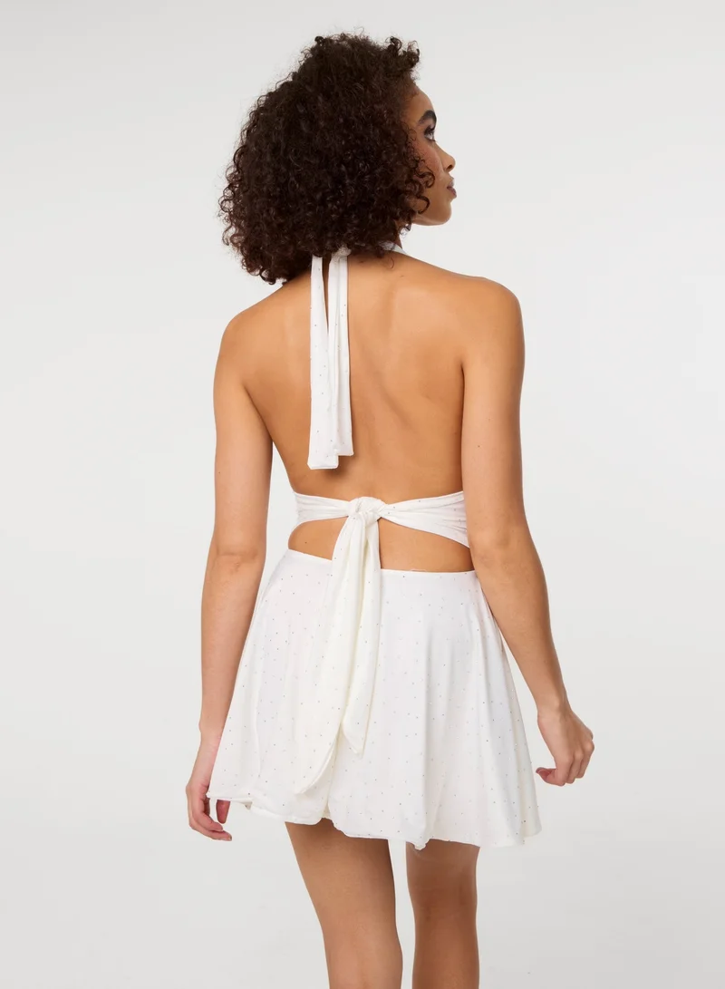 Pink Vanilla Diamante Slinky Halter Dress