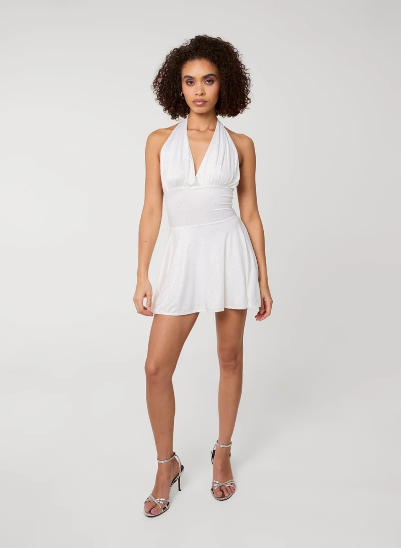 Pink Vanilla Diamante Slinky Halter Dress