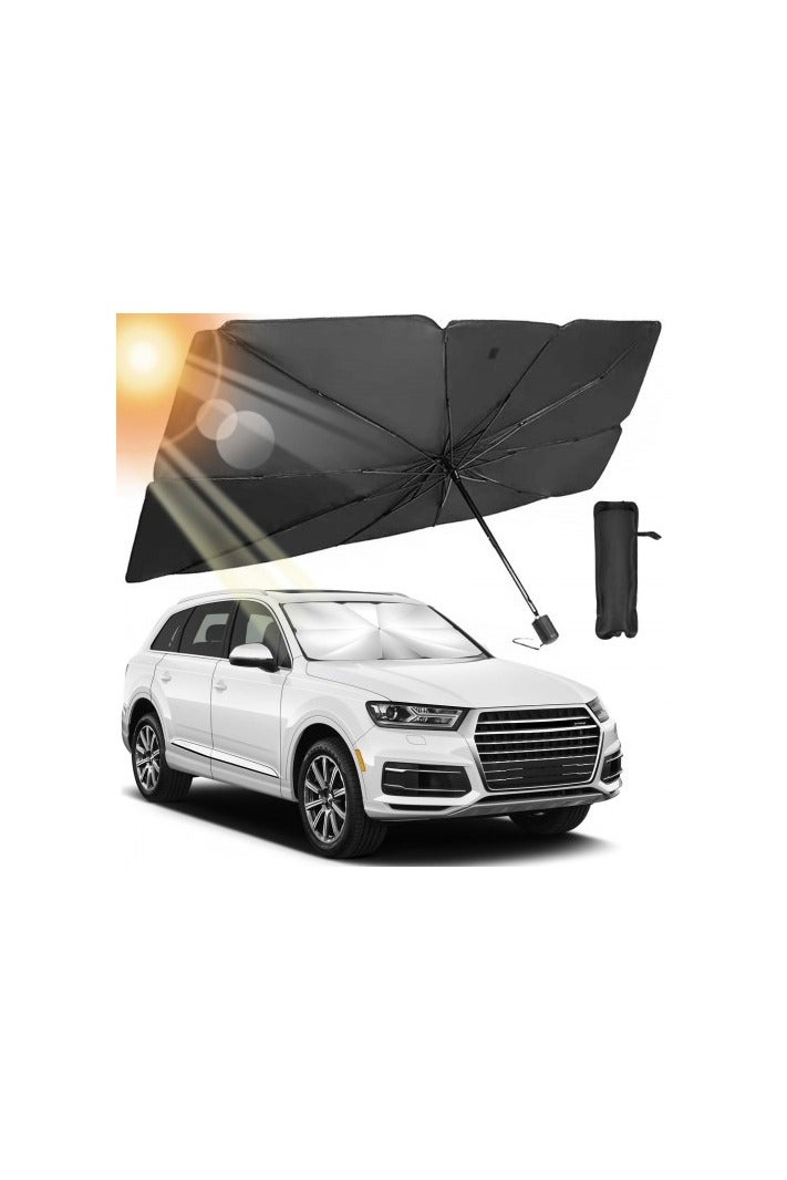 مظلة شمسية قابلة للطي للزجاج الأمامي للسيارة، مع طلاء فضي من التيتانيوم، عاكس للأشعة فوق البنفسجية والحرارة، تناسب معظم المركبات، 140×78 سم - Image 2