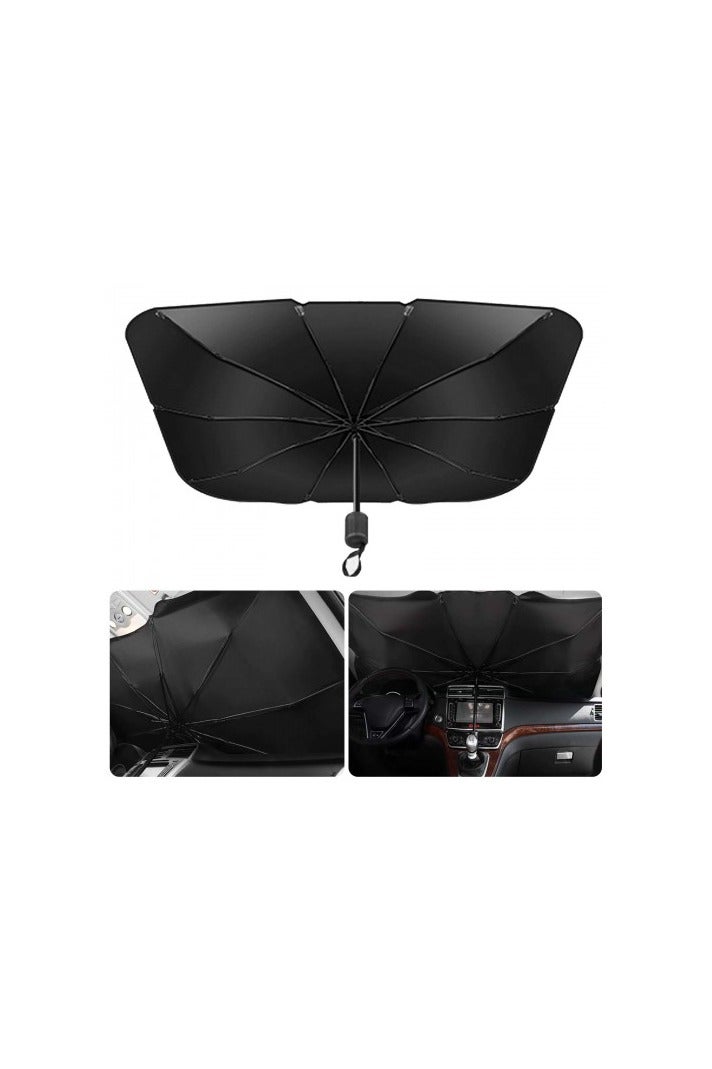 مظلة شمسية قابلة للطي للزجاج الأمامي للسيارة، مع طلاء فضي من التيتانيوم، عاكس للأشعة فوق البنفسجية والحرارة، تناسب معظم المركبات، 140×78 سم - Image 3
