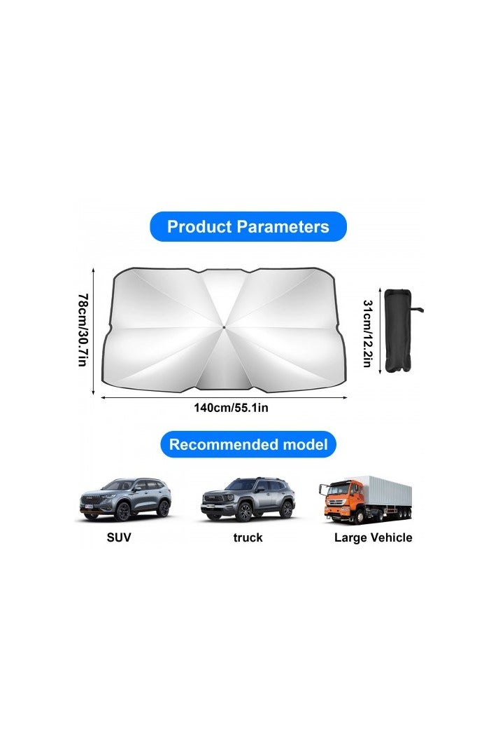 مظلة شمسية قابلة للطي للزجاج الأمامي للسيارة، مع طلاء فضي من التيتانيوم، عاكس للأشعة فوق البنفسجية والحرارة، تناسب معظم المركبات، 140×78 سم - Image 4