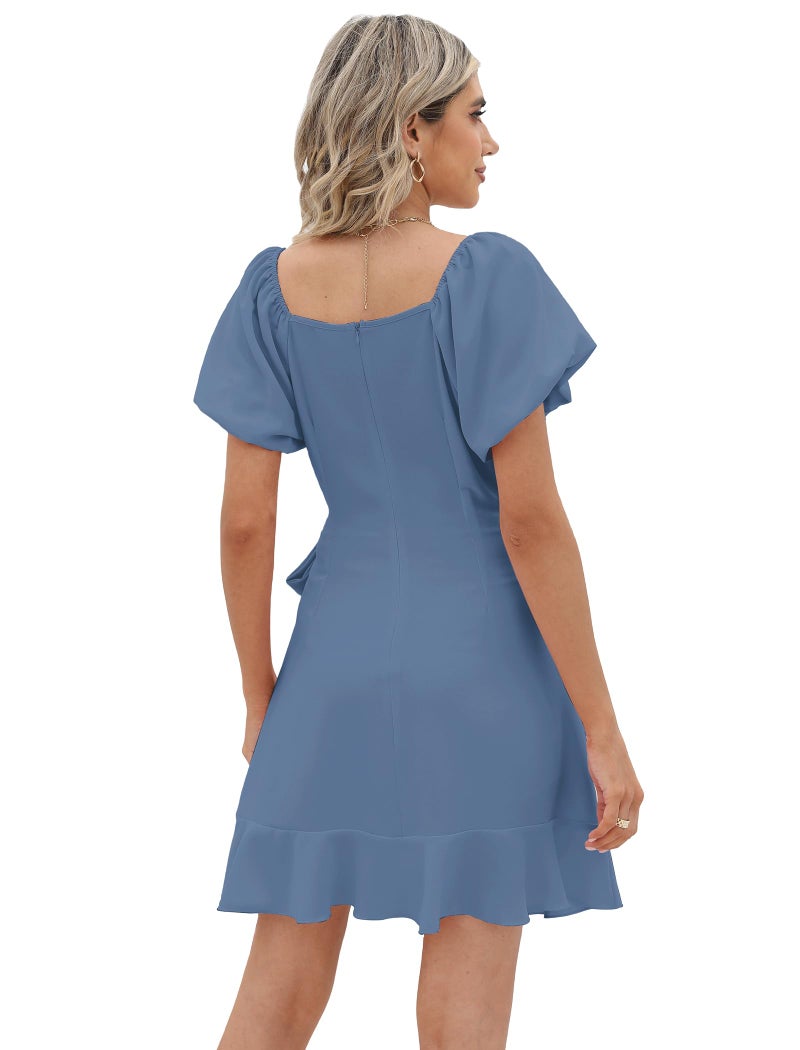 Sampeel Dresses for Women 2026 Tie Waist Short Sleeve Wrap Dress Wedding Guest Blue Spring L - Image 4