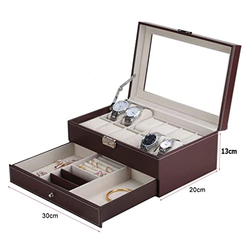 Styleys 12 Slot Pu Leather Lockable Watch Storage Boxes, Men & Women Jewelry Display Drawer Case, 2-Tier Organizer Watch Showcase With Glass Lid (W79B), Black - Image 5