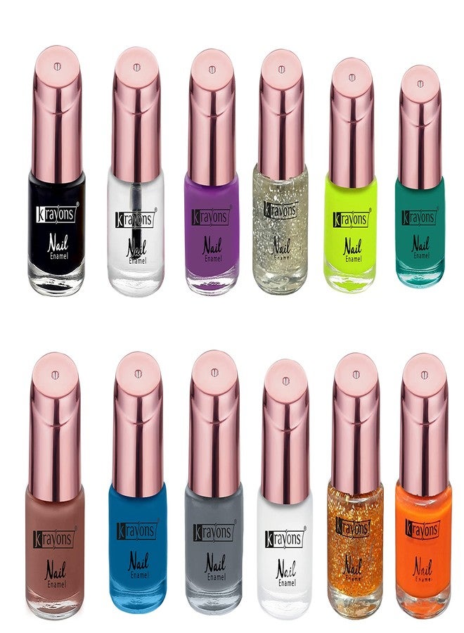 Krayons Crazy Gel Nail Enamel, Waterproof, Smudgeproof, Longlasting, 8ml Each, Combo (Pack of 12) (Combo, Set-4) - Image 1