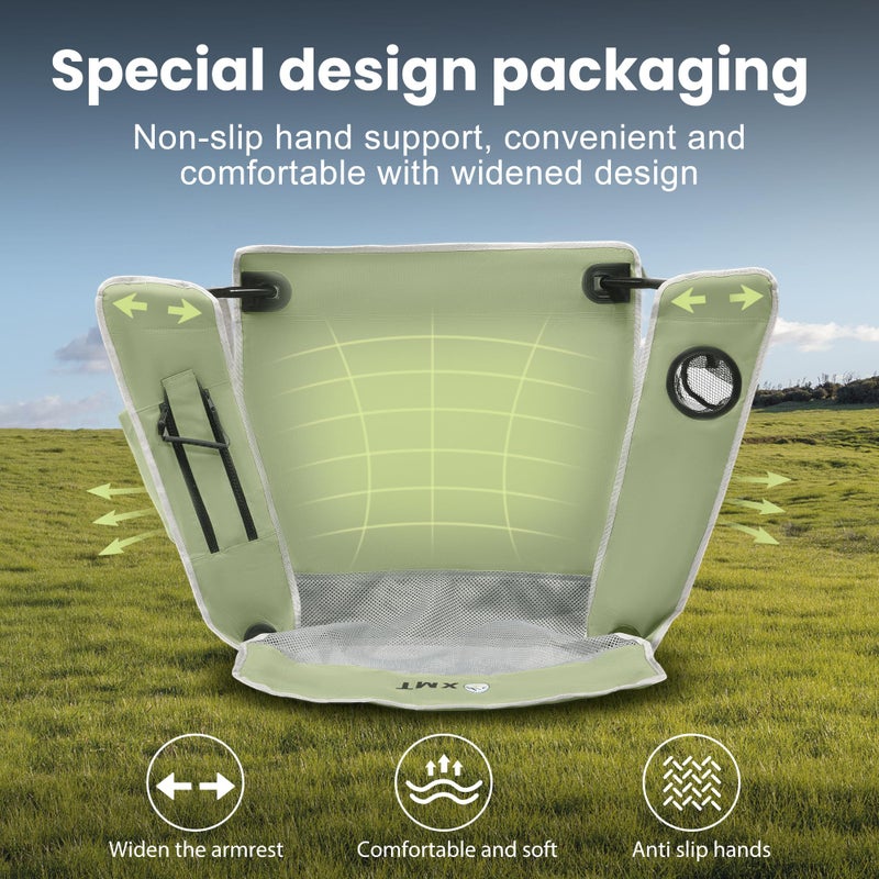 XMT Portable Outdoor Folding Chair with Cup Holder & Cooler Bag - Breathable Mesh, Wide Armrests, Ergonomic Design for Camping, Beach, Backyard - Includes Storage Bag & Bottle Opener (Black/Green/Red) - Image 2