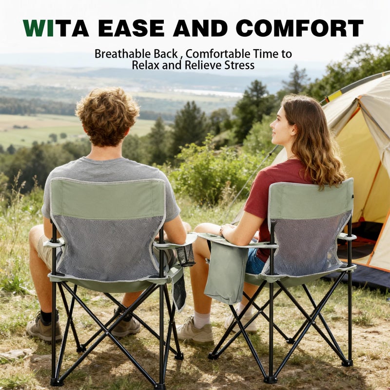 XMT Portable Outdoor Folding Chair with Cup Holder & Cooler Bag - Breathable Mesh, Wide Armrests, Ergonomic Design for Camping, Beach, Backyard - Includes Storage Bag & Bottle Opener (Black/Green/Red) - Image 5