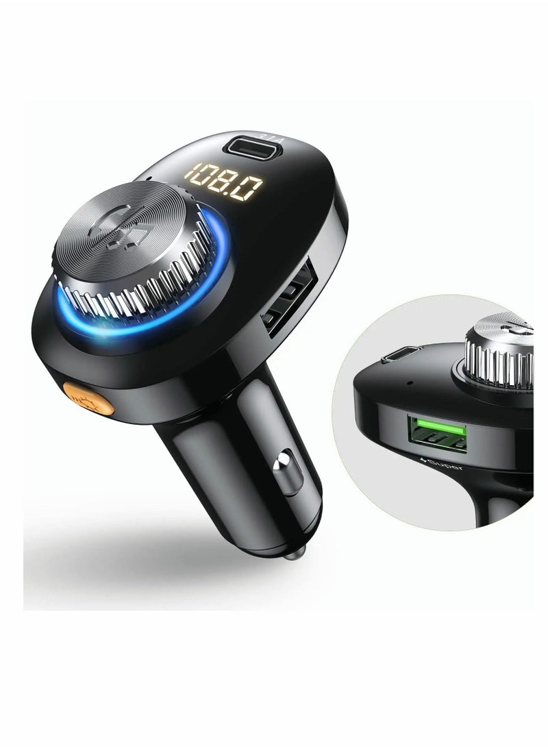 Y&D Bluetooth FM Transmitter for Car, 5.0 Car Adapter, Handsfree Call Charger with Fast Charge, 7 LED RGB Colors, Dual USB Port Charger, Wireless Radio Receiver Supports TF Card/U-Disk  - Image 1