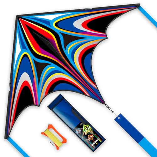 SGftre Blue Large Delta Kites Flying Toys Easy to FlyHuge Kite for Kids and AdultsComes with 328ft String Kites HandleBeach Kite Family Outdoor Toy Power TriancleBlue - Image 1