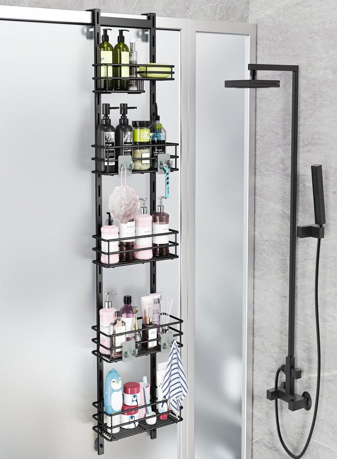 Orimade Over the Door Shower Caddy Adjustable 5 Tier Black,Bathroom Hanging Organizer Shelf Rustproof with 4 Hooks,Shower Basket with Soap Holder and Suction Cup - Image 1