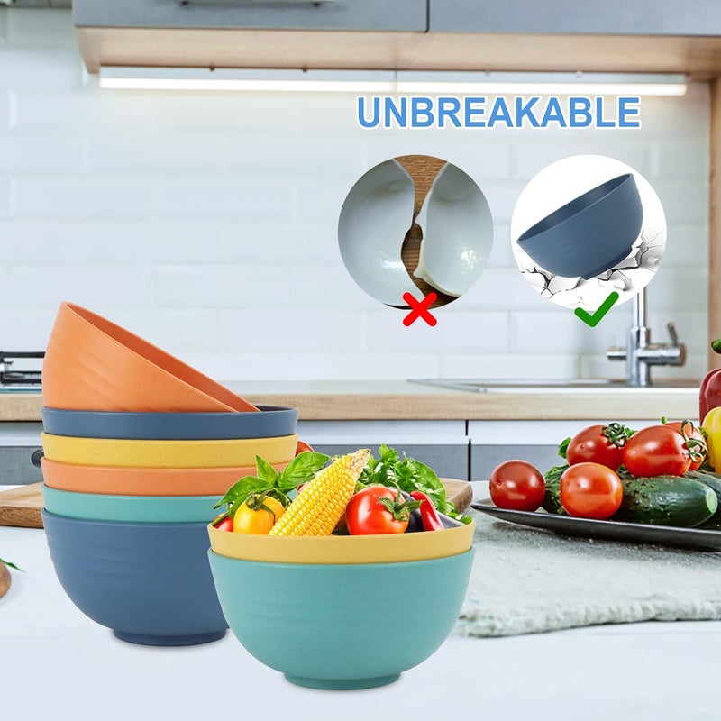 Wrova Wheat Straw Bowl Sets8 PCS Unbreakable Cereal Bowl 26 OZMicrowave and Dishwasher Safe BowlsBowl Sets for Camping and Picnic BPA Free Colorful Salad Bowls for Serving SoupOatmeal and Fruit Etc - Image 4