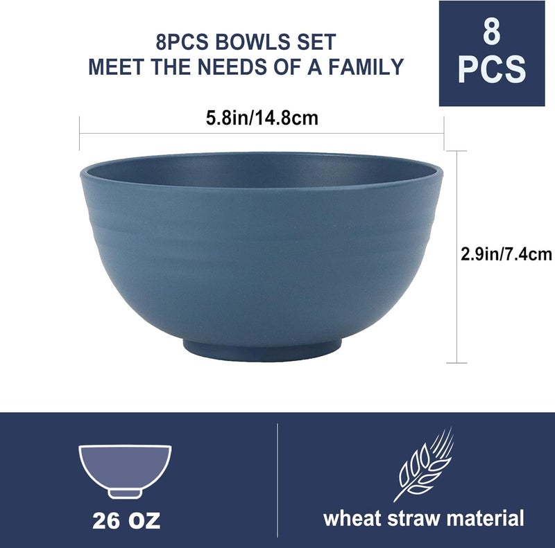 Wrova Wheat Straw Bowl Sets8 PCS Unbreakable Cereal Bowl 26 OZMicrowave and Dishwasher Safe BowlsBowl Sets for Camping and Picnic BPA Free Colorful Salad Bowls for Serving SoupOatmeal and Fruit Etc - Image 2
