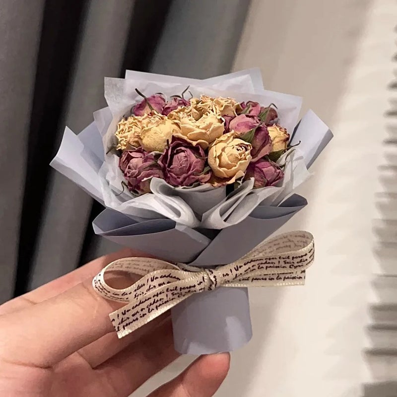 Bluejw Delicate Mini Rose Bouquet - Preserved Real Dried Flowers, Beautiful Car Decor & Festival Gifts Featuring Natural Dried Plants - Image 1