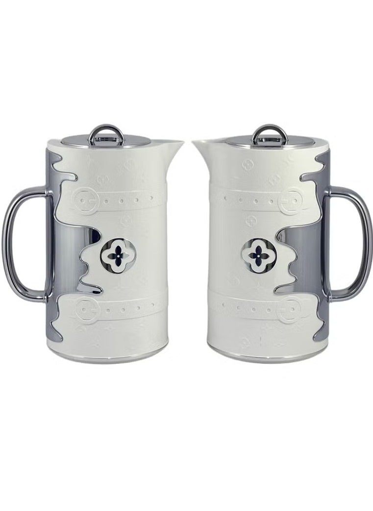 Homemaker Elegant 2-Piece 1L Insulated Flask Set – White & Silver | Double-Wall Glass Lined Thermos with ABS Outer Body | Hot & Cold Beverage Keeper | Lightweight & Travel-Friendly  - Image 2